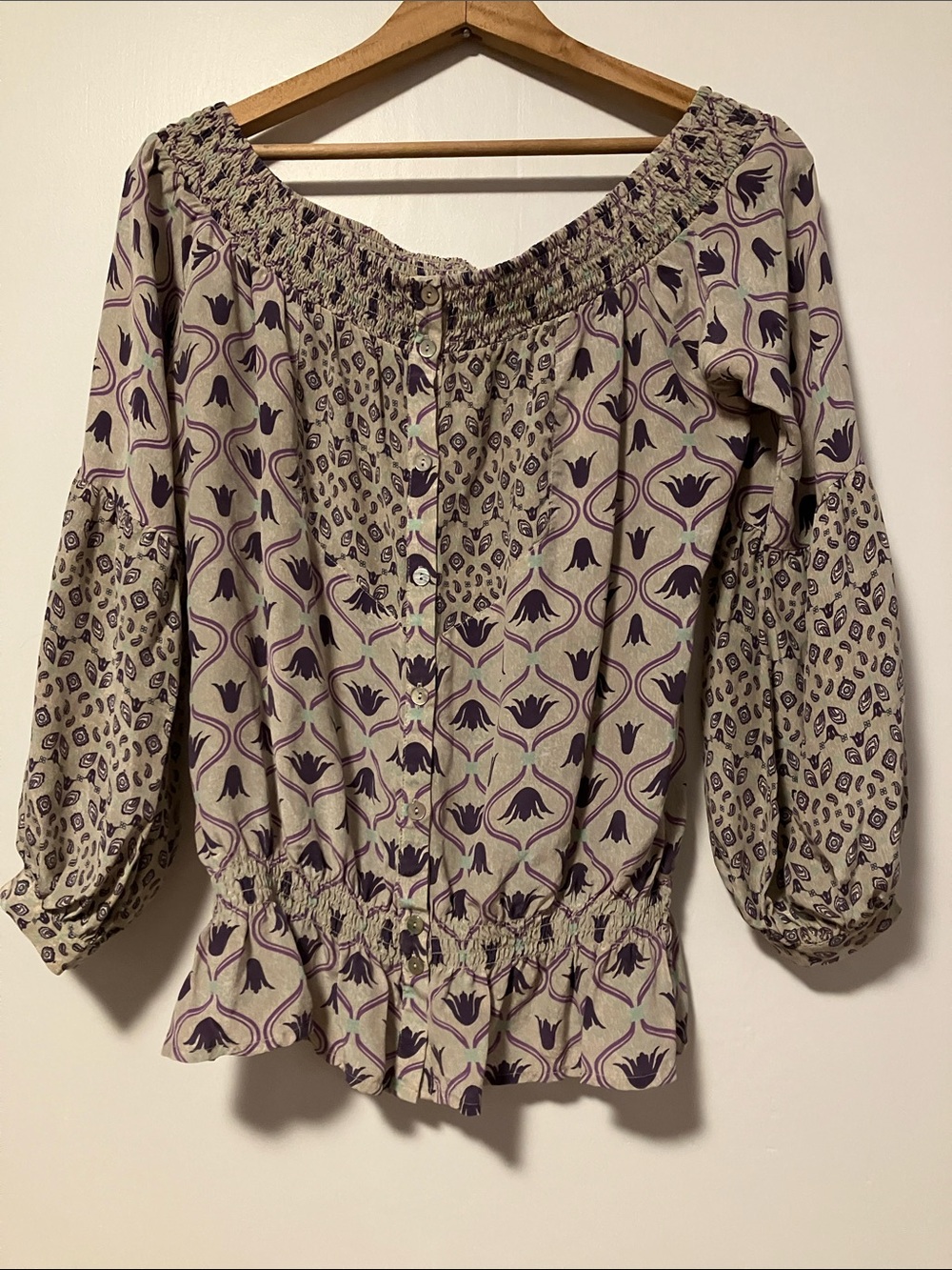 Guess by Marciano Off-Shoulder Floral Print Blouse 100% Silk